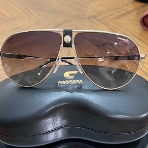 Carrera Aviator Sunglasses with Black Leather and Gold Frame